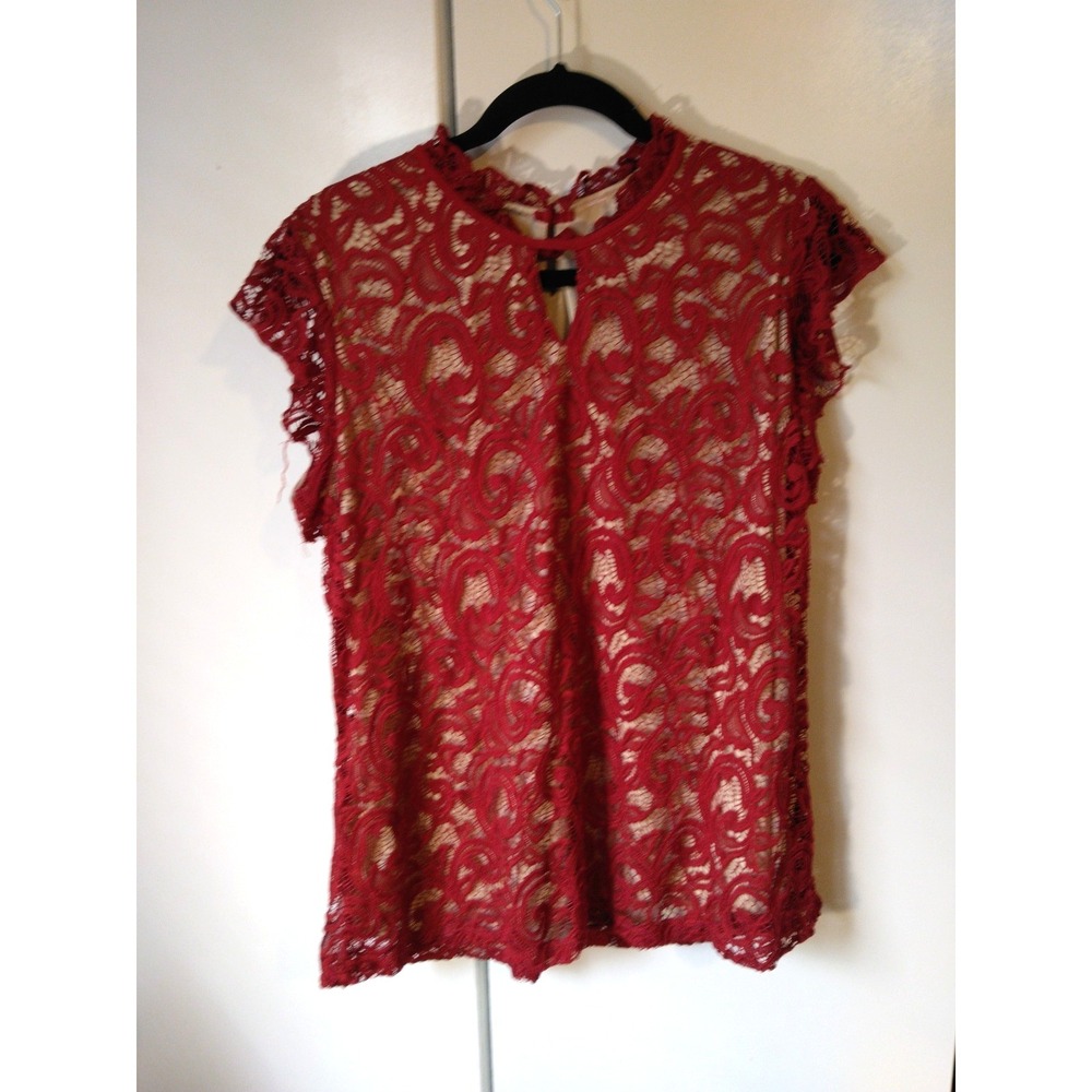 Womens Floral Lace Top Size XL Red Lined Romantic Feminine   Coquette Elegant